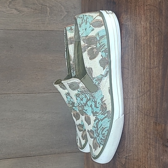 Tory Burch Sneakers Women's sz 6 Green/Cream Floral Slip On Canvas Sneaker - Picture 2 of 12